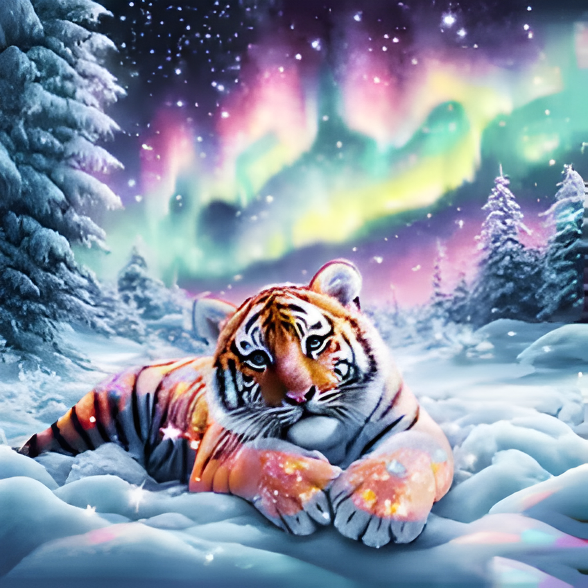 Tigers Tranquility In The Icy Northern Lights