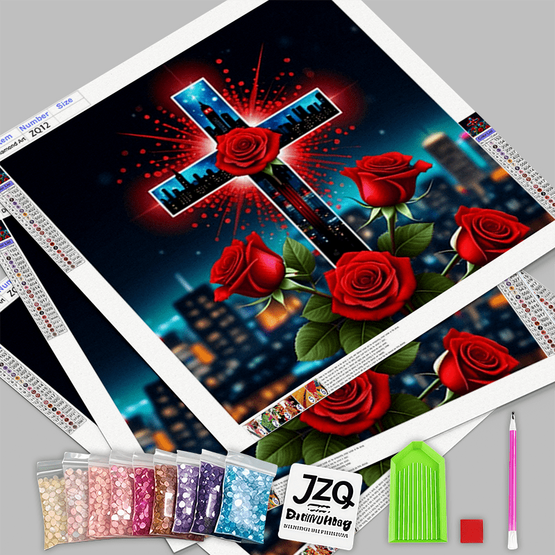 Cross of Red Roses 5D Diamond Painting Kit
